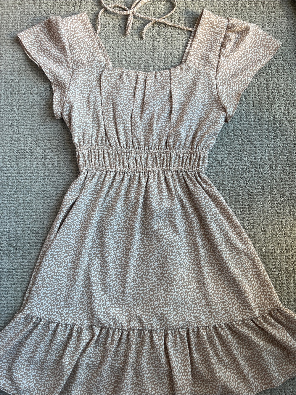 Altar'd State Beige Printed Smocked-Waist Midi Dress